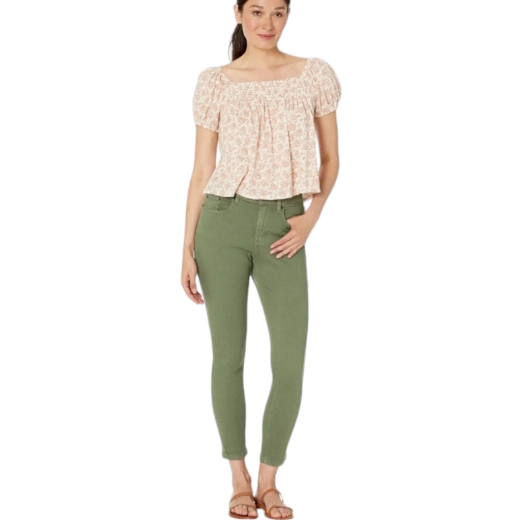 Lucky Brand Crop Top Women's Size Large White Floral Short Sleeve Blouse